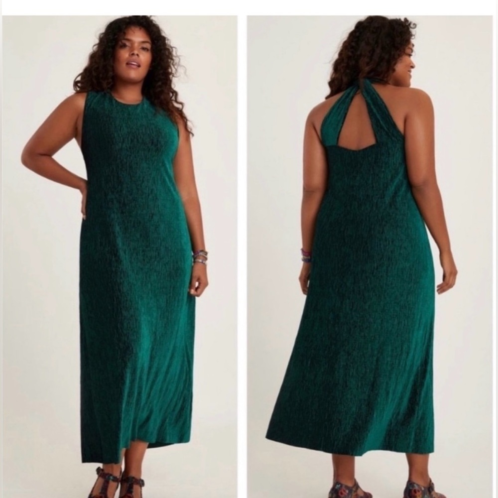 Anthropologie Maeve Adrienne Twist-Back Green Velvet Midi Dress Size Large
